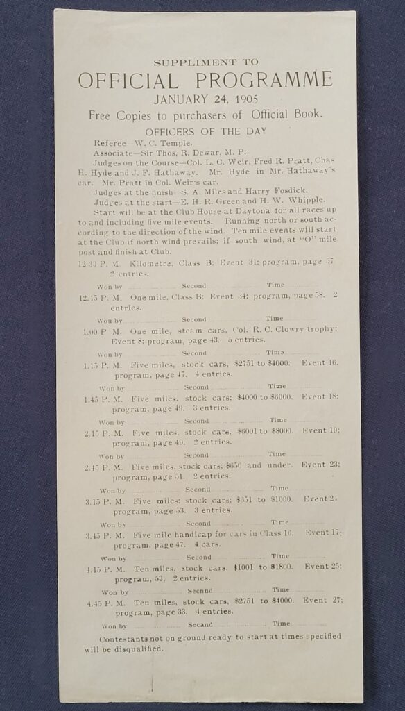 1905 Ormond-Daytona Speed Trails Program Supplement January 24th