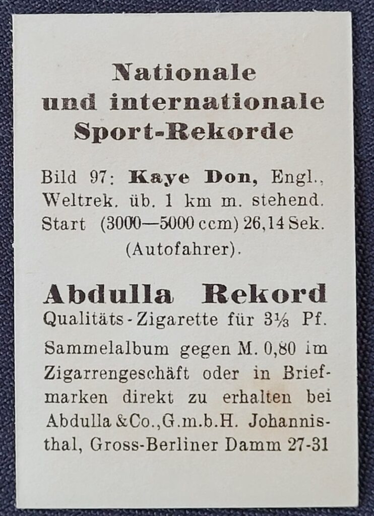 Abdulla Card #97 Kaye Don - Back