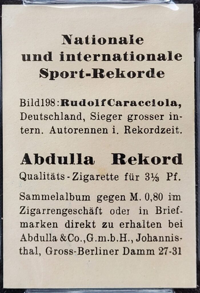 1932 Abdulla "National and International Sport Records" Rudolf Caracciola Card