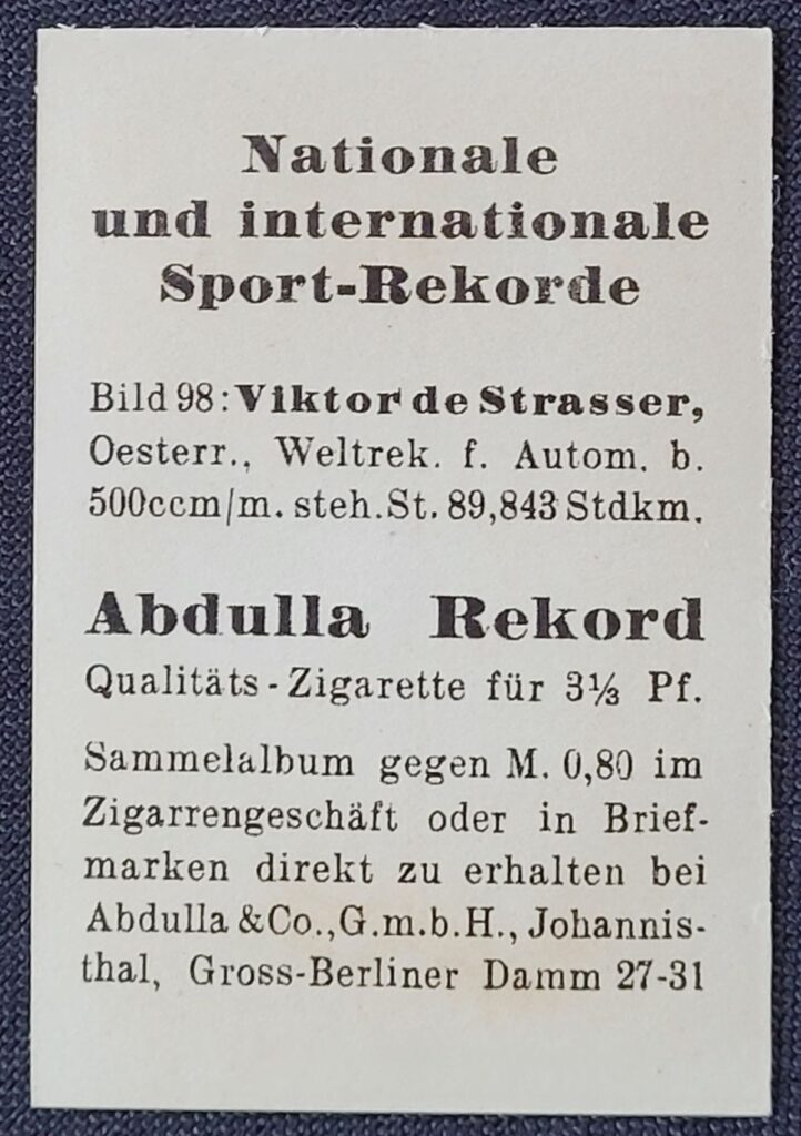 Abdulla Card #98 Viktor de Strasser - Back
