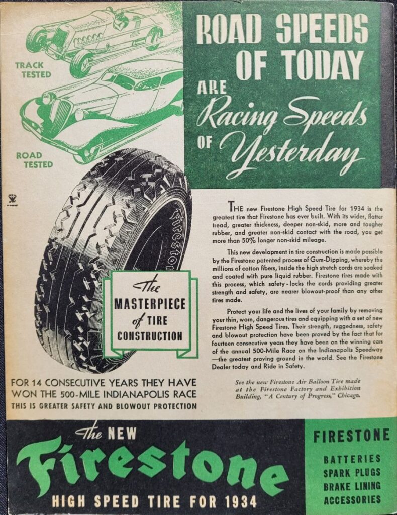 1934 AAA Indianapolis 500 Program Back Cover
