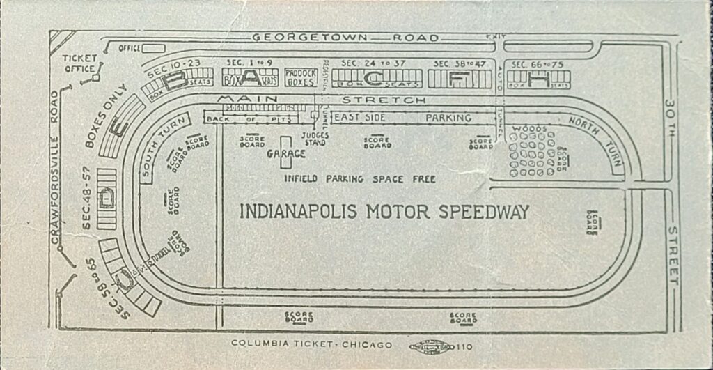 1934 AAA Indianapolis 500 Ticket Stub - Back 