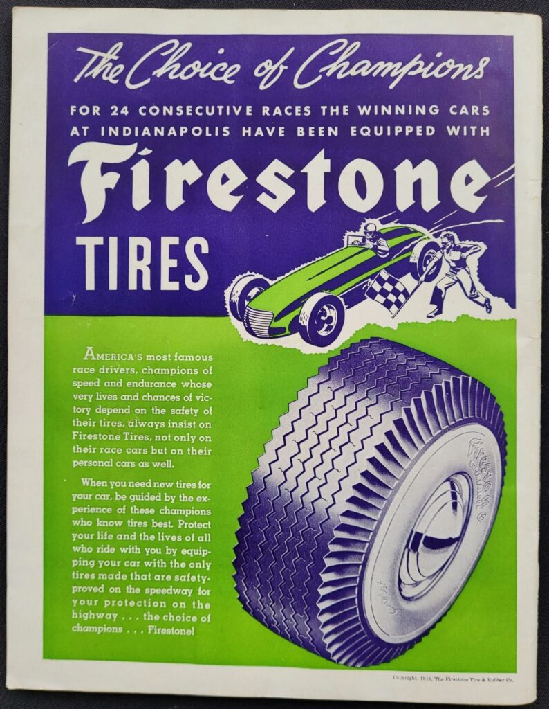 1948 AAA Indianapolis 500 Program Back Cover