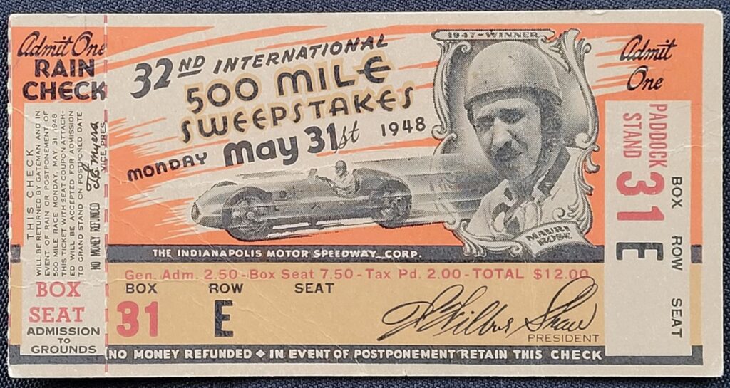 1948 AAA Indianapolis 500 Ticket Stub - Front