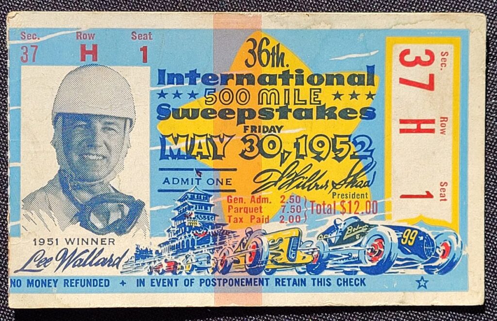 1952 AAA Indianapolis 500 Ticket Stub - Front