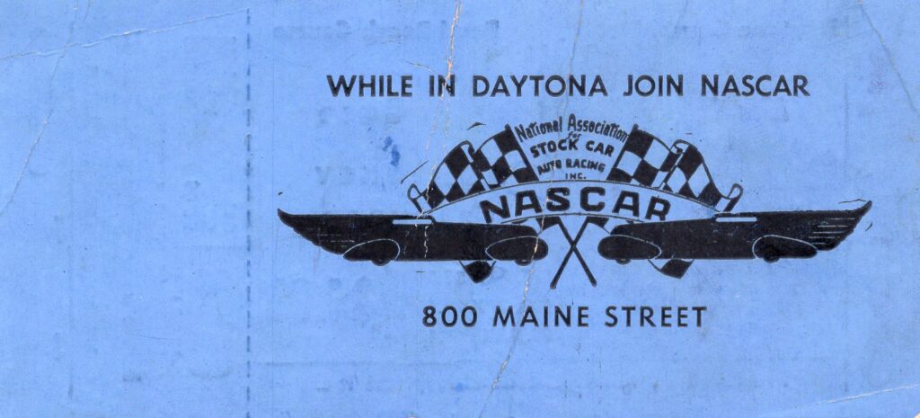 1952 NASCAR Daytona Beach & Road Course Ticket Stub - Back