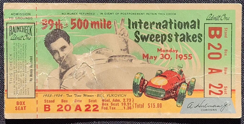 1955 Indianapolis 500 Ticket Stub - Front