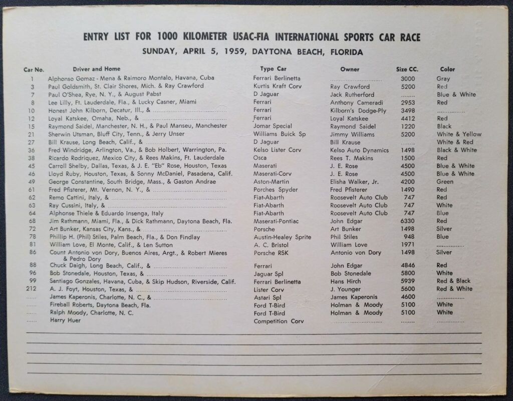 1959 USAC/FIA Sports Car Entries