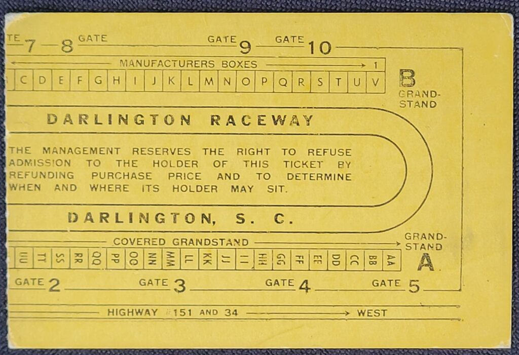 1961 NASCAR Rebel 300 Ticket Stub - Back
