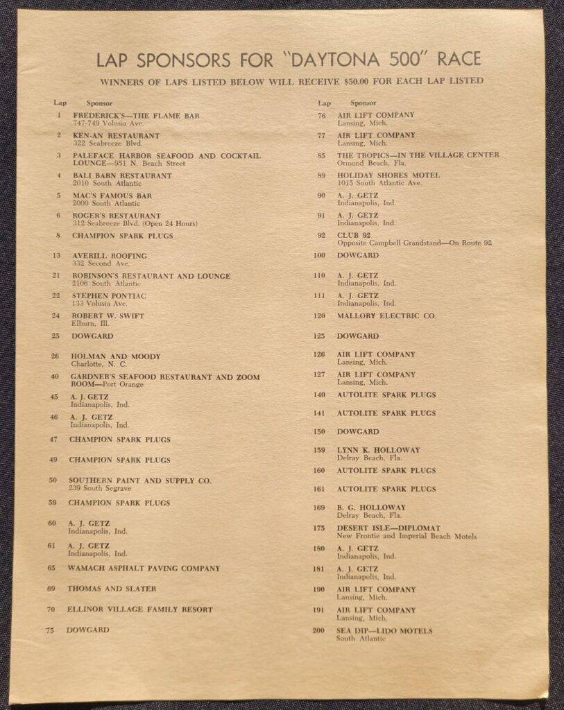 1961 Daytona 500 Lap Sponsors