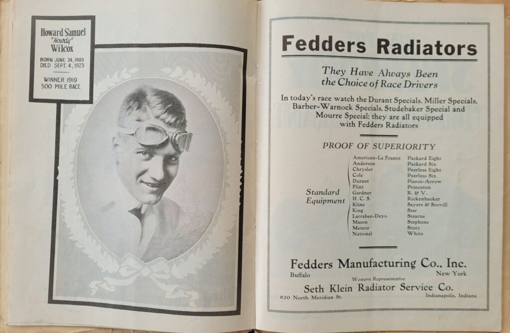 1924 AAA Indianapolis 500 Program Howdy Wilcox Tribute