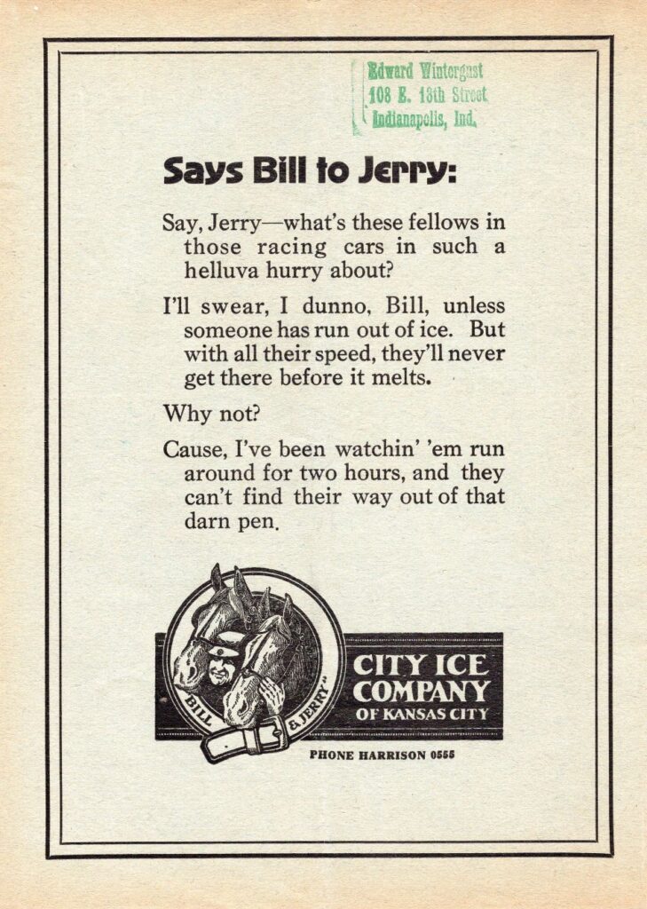 1924 AAA Kansas City Speedway Program Back Cover