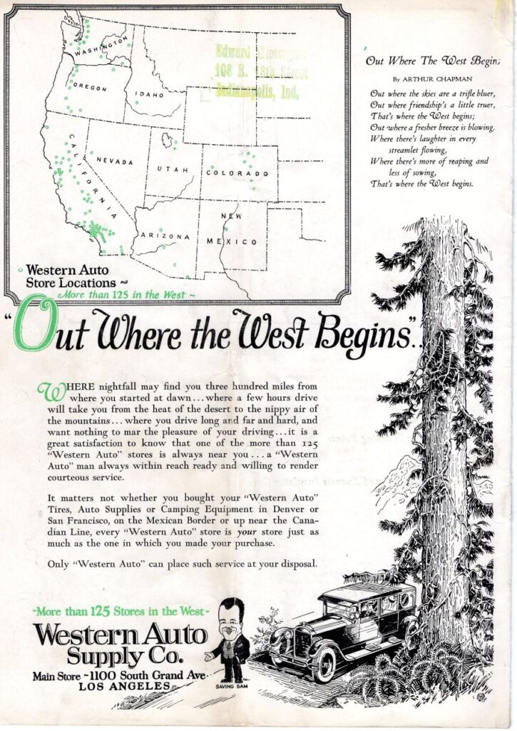 1926 AAA Culver City Speedway Program Back Cover