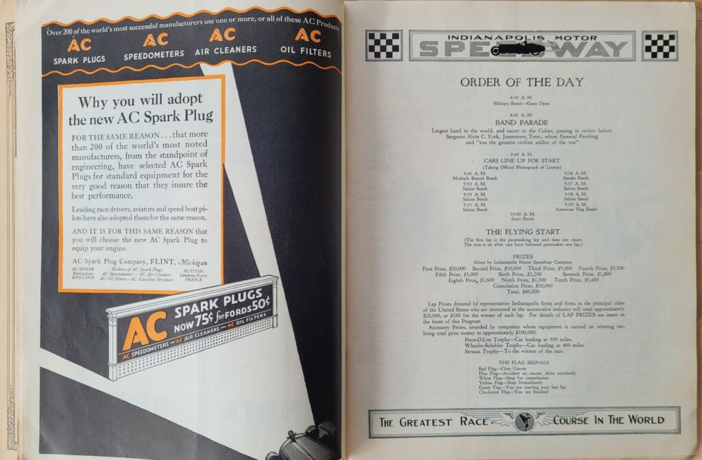 1927 AAA Indianapolis 500 Program - Order of the Day