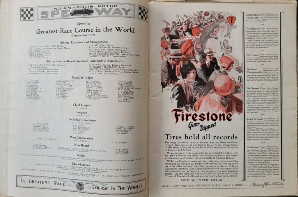 1928 AAA Indianapolis 500 Program - Entries