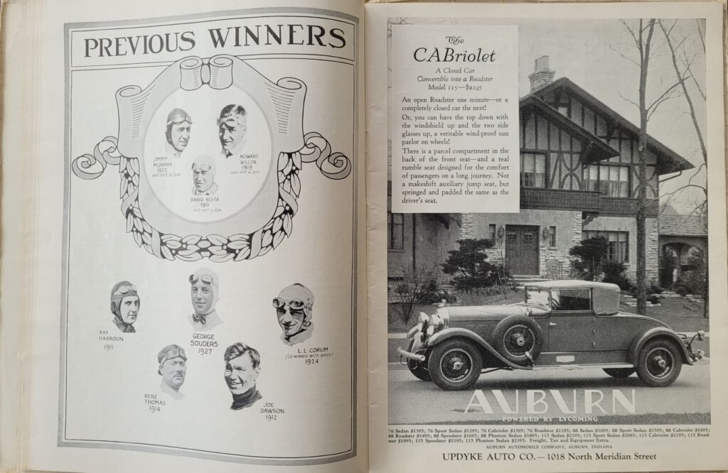 1928 AAA Indianapolis 500 Program - Previous Winners