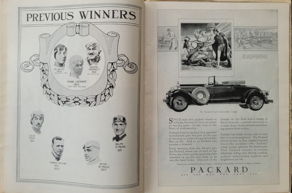 1928 AAA Indianapolis 500 Program - Previous Winners
