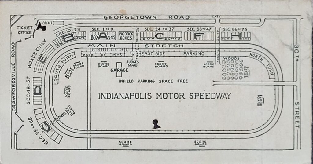 1929 AAA Indianapolis 500 Ticket Stub Back