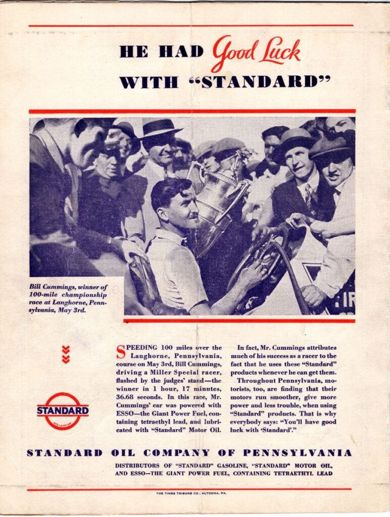 1930 AAA Altoona Speedway (June) Program Back Cover