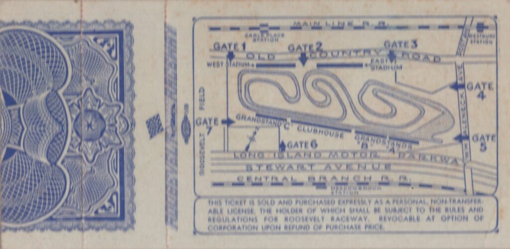 1936 AAA Vanderbilt Cup Ticket Stub - Back