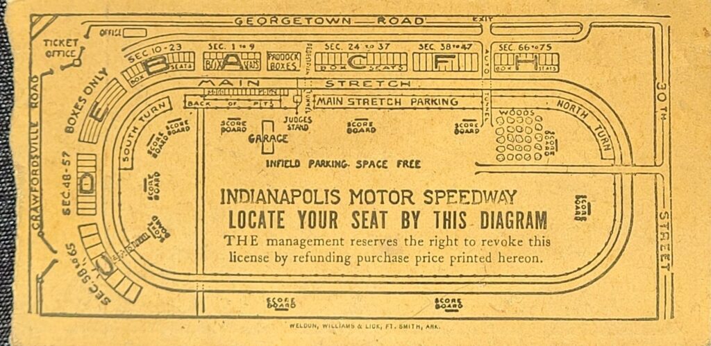 1946 AAA Indianapolis 500 Ticket Stub - Back