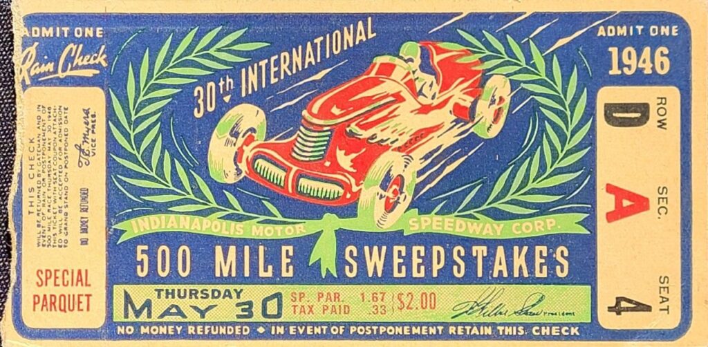 1946 AAA Indianapolis 500 Ticket Stub - Front