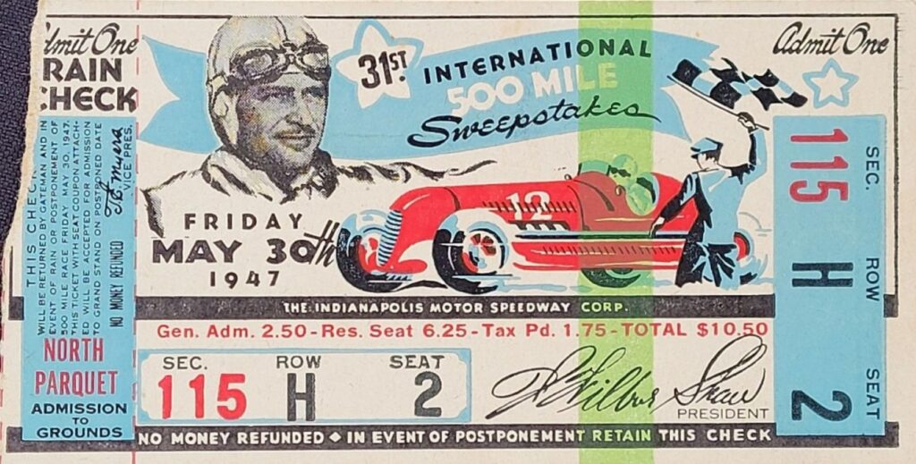 1947 Indianapolis 500 Ticket Stub - Front