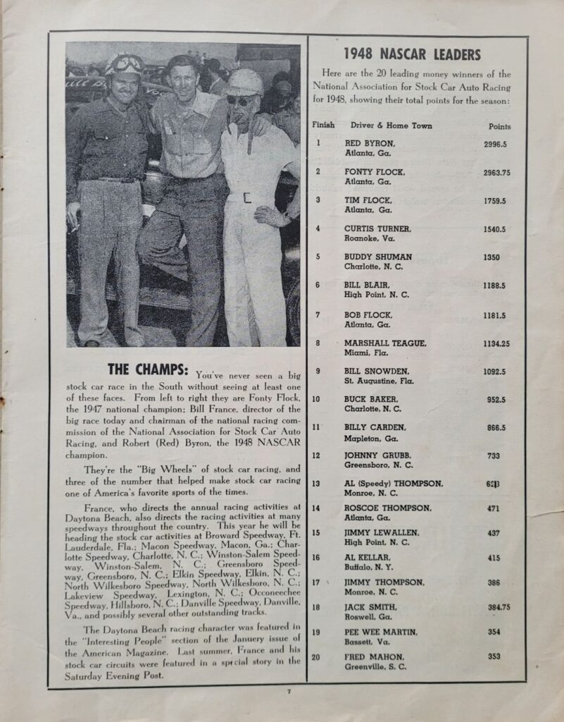 1949 NASCAR Broward Speedway Program Page 7