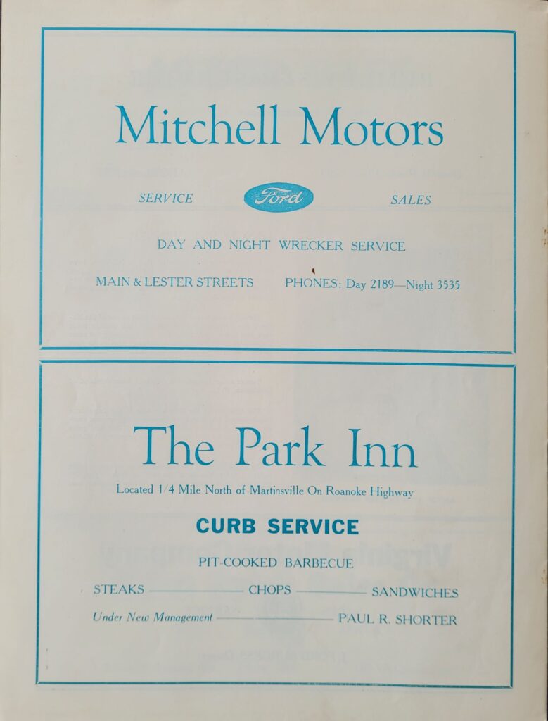 1949 NASCAR Martinsville Strictly Stock Program Back Cover