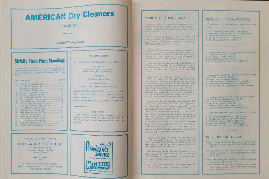 1949 NASCAR Martinsville Strictly Stock Program Pages 4 and 5
