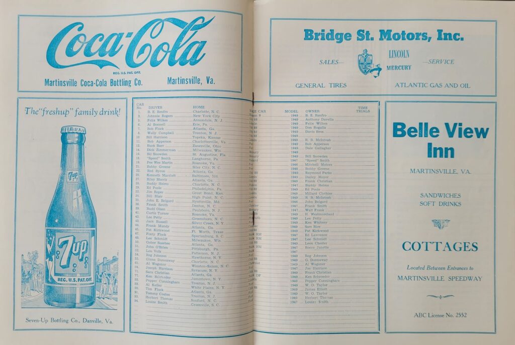 1949 NASCAR Martinsville Strictly Stock Program Pages 6-7
