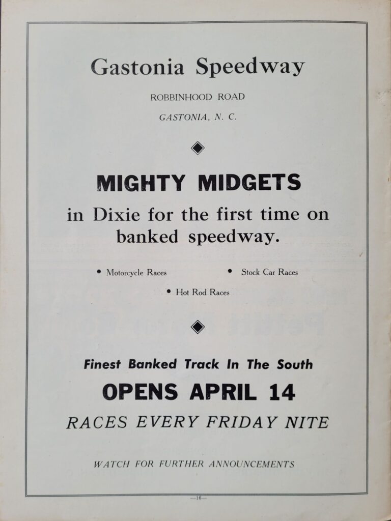 1950 NASCAR Charlotte Speedway Program Back Cover