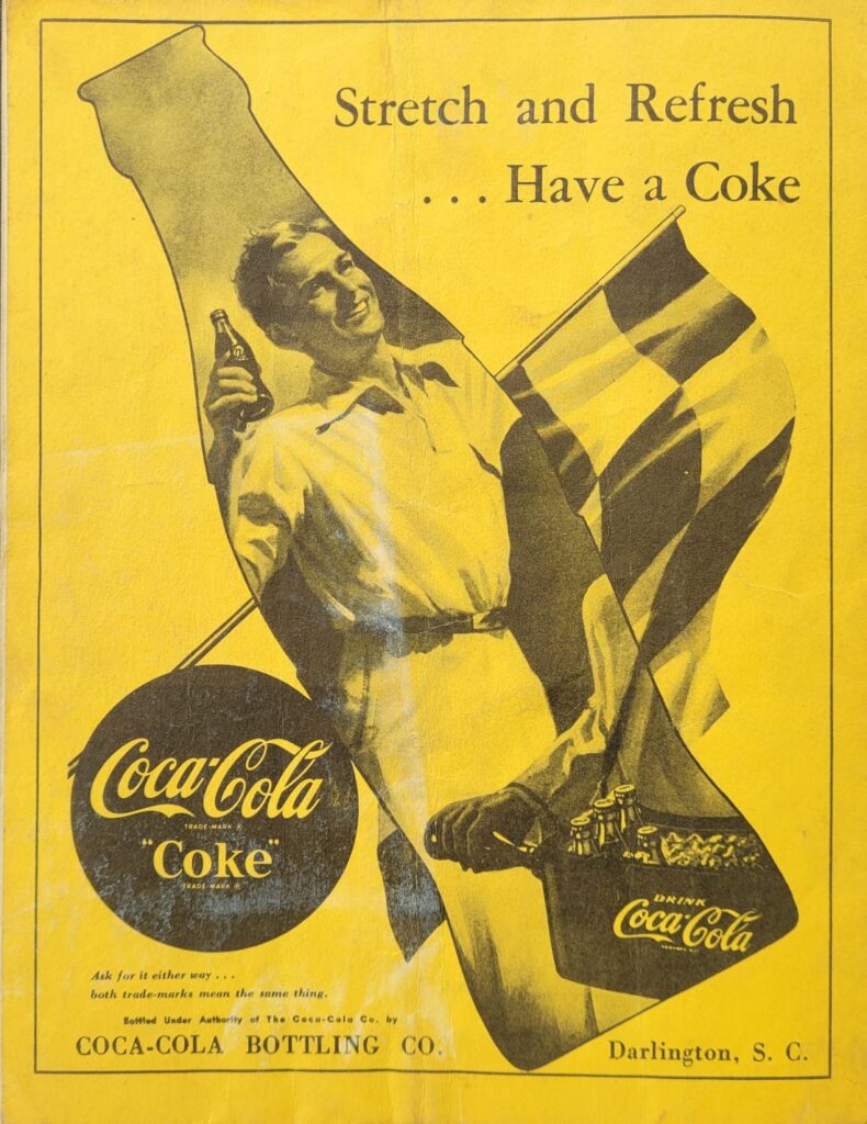 1950 Darlington Southern 500 Program Back Cover