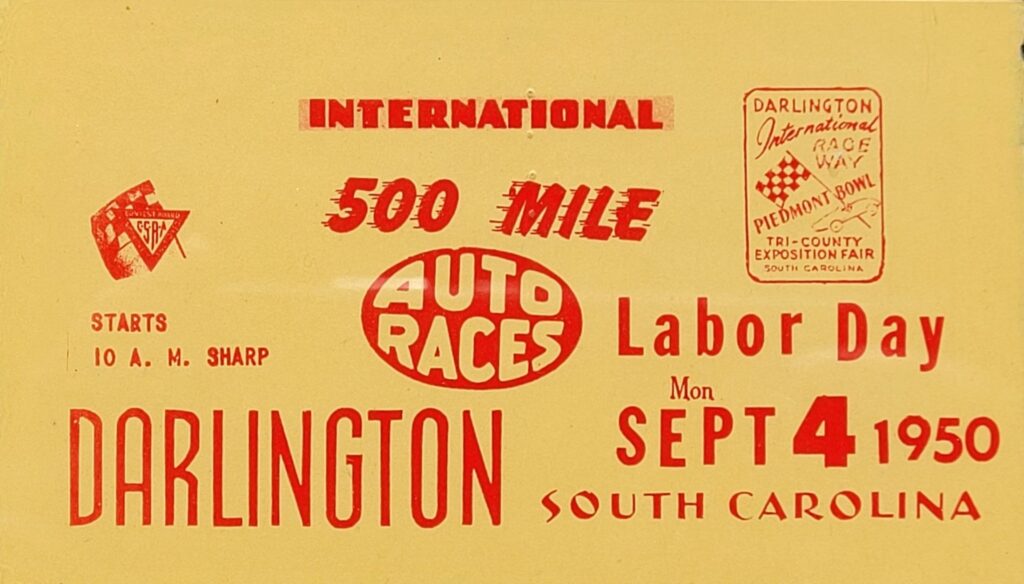 1950 NASCAR Darlington Raceway Southern 500 Ticket Stub Back