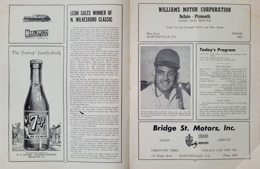 1950 NASCAR Martinsville Speedway (October 15) Program Pages 2 and 3