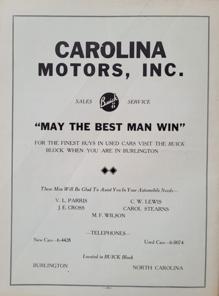 1950 NASCAR Occoneechee Speedway (Aug 13) Program Back Cover