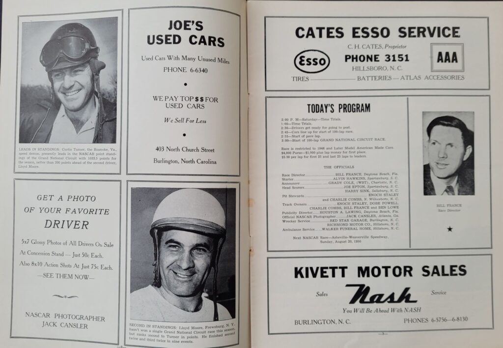 1950 NASCAR Occoneechee Speedway (Aug 13) Program Pages 2 and 3