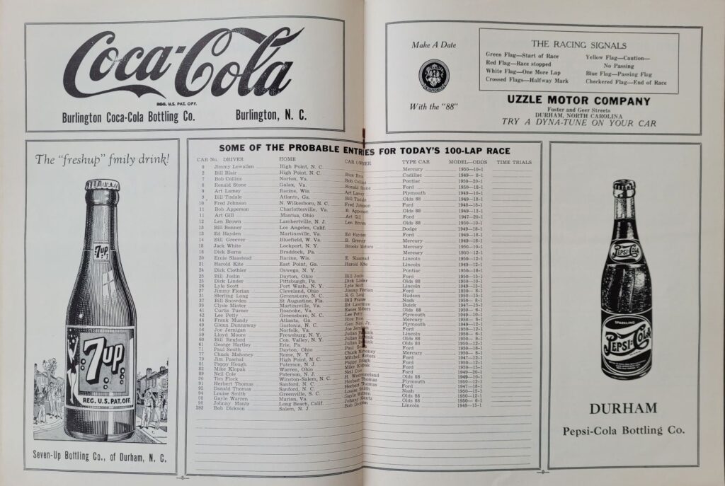 1950 NASCAR Occoneechee Speedway (Aug 13) Program Pages 8 and 9