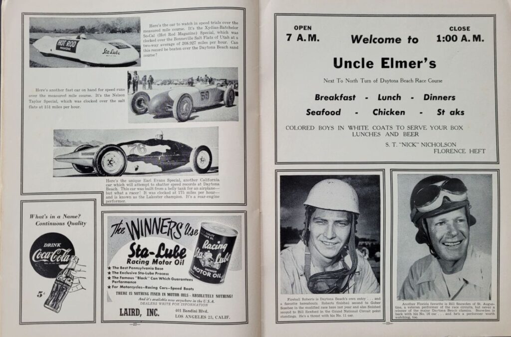 1951 NASCAR Daytona Beach & Road Course Program Pages 22 and 23