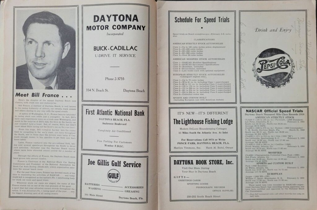 1951 NASCAR Daytona Beach & Road Course Program Pages 2 and 3