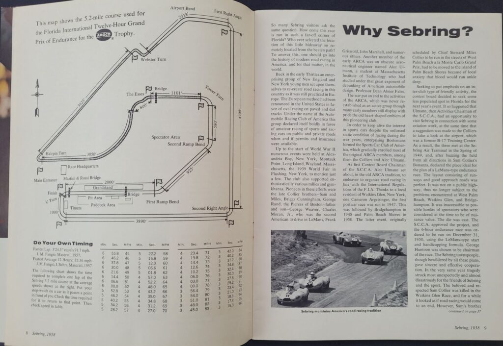 1958 12 Hours of Sebring Program Page 8-9