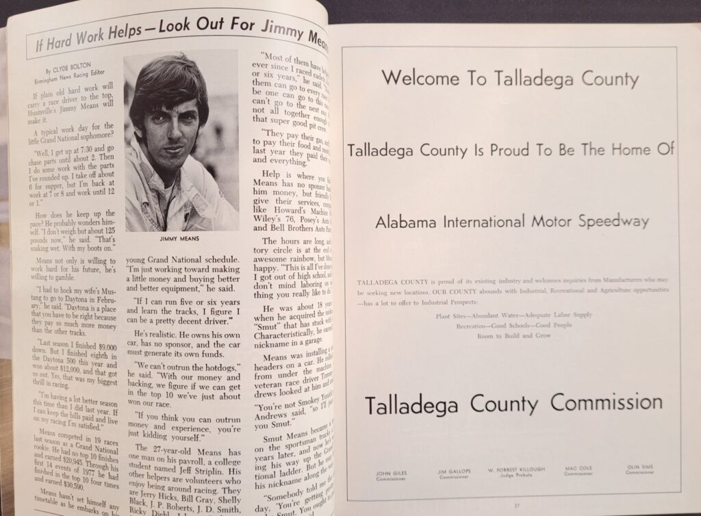 1977 NASCAR AIMS Talladega 500 Program Pages 26-27