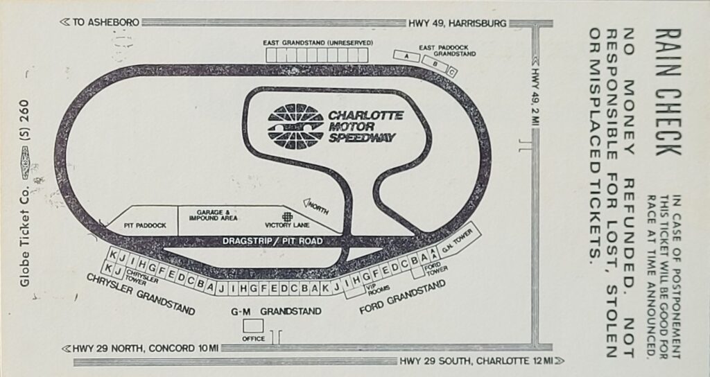 1977 NASCAR Charlotte NAPA National 500 Ticket Stub Back