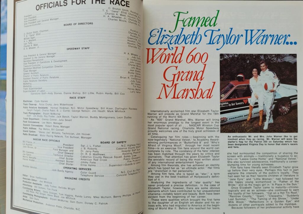 1977 NASCAR Charlotte World 600 Program Pages 8-9