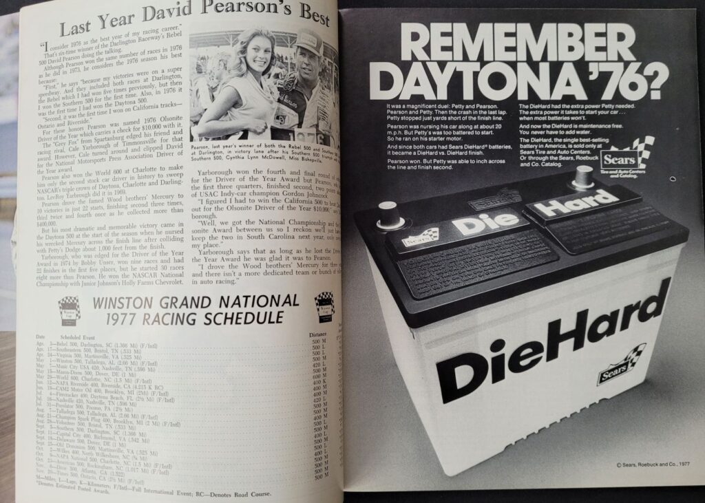 1977 NASCAR Darlington Rebel 500 Program - David Pearson