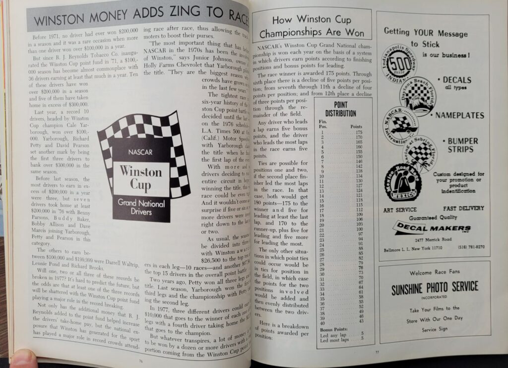 1977 NASCAR Daytona 500 Program Pages 76-77