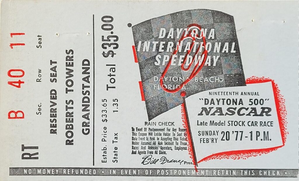 1977 NASCAR Daytona 500 Ticket Stub Front