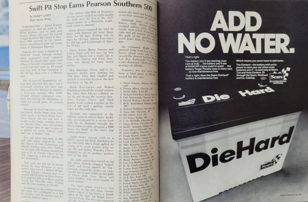 1977 NASCAR Dover Delaware 500 Program David Pearson