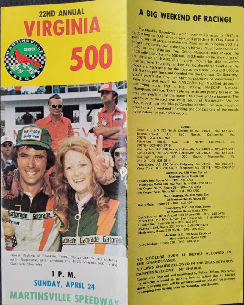 1977 NASCAR Martinsville Virginia 500 Event Brochure