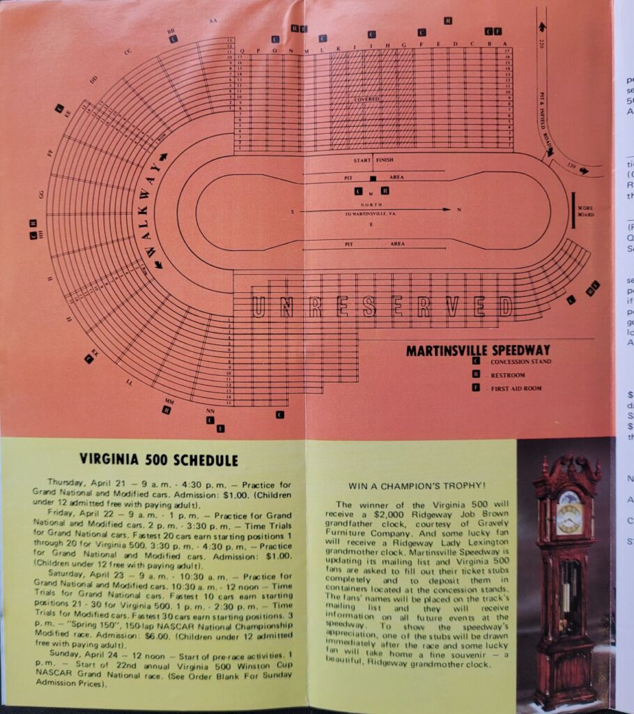 1977 NASCAR Martinsville Virginia 500 Event Brochure